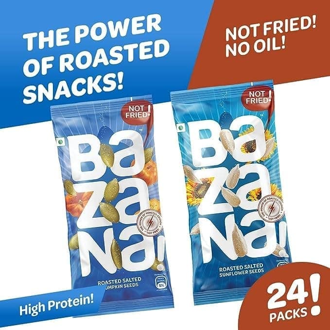 Bazana - Roasted Salted Pumpkin(18g) and Sunflower Seeds(22g) Combo Snack | Protein-Rich, Fiber-Intense Health Boost | Vegan, Gluten-Free | Healthy Snacking, 480g, (12+12) Pack of 24 view 3