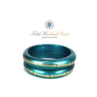 FHS Rajasthani Inner Gold Work Lac Bangles Set - Blue