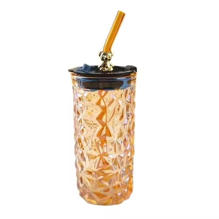 Sipper Glass with Lid and Straw 380 ML Unique and Morden Design Leakproof Tumbler Travel Mug for Juise,Smoothies,Smoothies Cold and Hot Drinking Cups Multi Colour [Pack of 1]