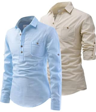 UNI VIBE Black Cotton Blend Men's Shirt Style Kurta ( Pack of 2 )