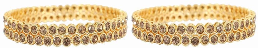 NMII Alloy Metal Studded with Zircon Gemstone Glossy Finished Gold Plated Kada set for Women