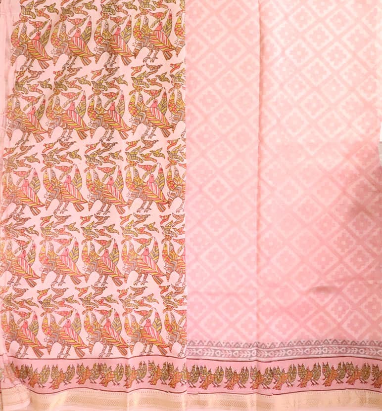Gond Art Block Print Maheshwari Saree – Heritage Tribal Motif view 2