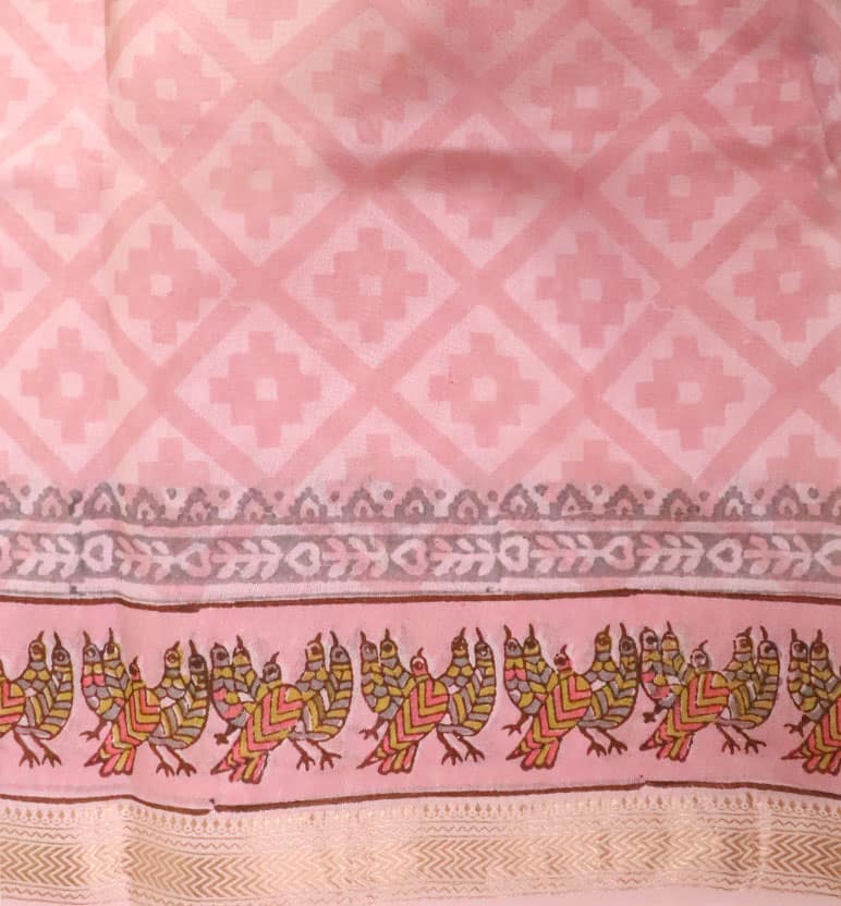 Gond Art Block Print Maheshwari Saree – Heritage Tribal Motif view 5