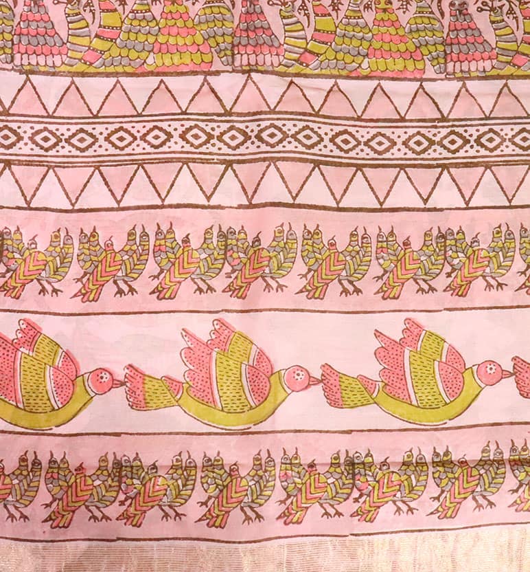 Gond Art Block Print Maheshwari Saree – Heritage Tribal Motif view 6