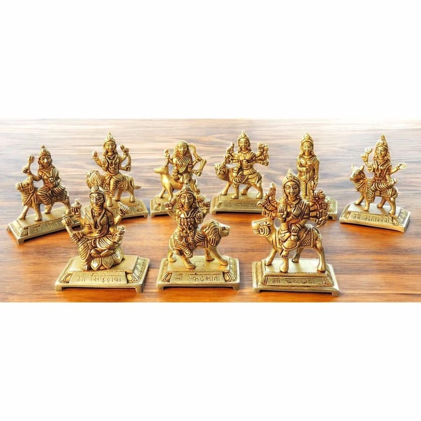 Brass Nau Durga Statue ? Nine Forms of Goddess Durga Brass Showpiece, Height : 5 Inch (BSMAS1271 E) view 2