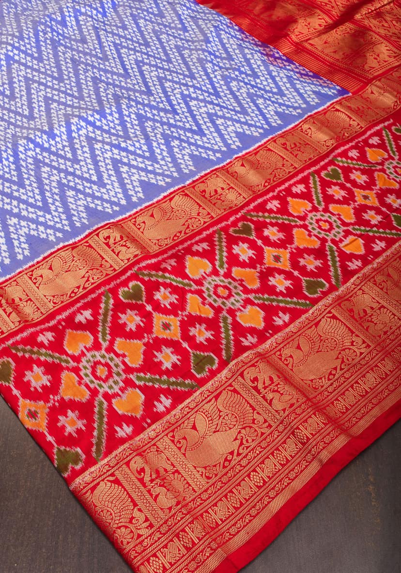 Blue Ikkat Patola Kanjivaram Fusion Silk Saree with Panel design and wide zari border |SILK MARK CERTIFIED view 2