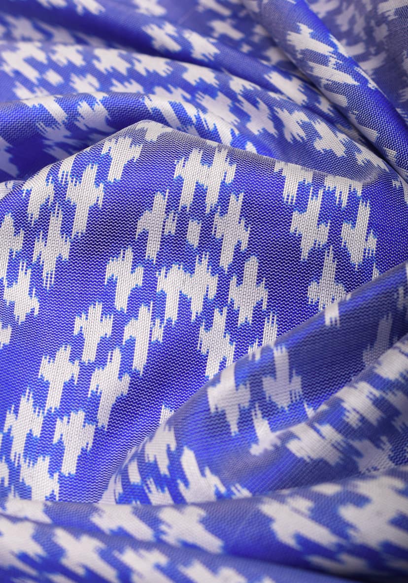 Blue Ikkat Patola Kanjivaram Fusion Silk Saree with Panel design and wide zari border |SILK MARK CERTIFIED view 3