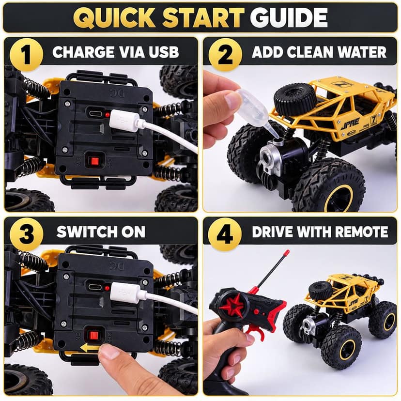 RC Rock Crawler Toy with Mist Spray, LED Lights and USB Charging (1 Pc) view 2