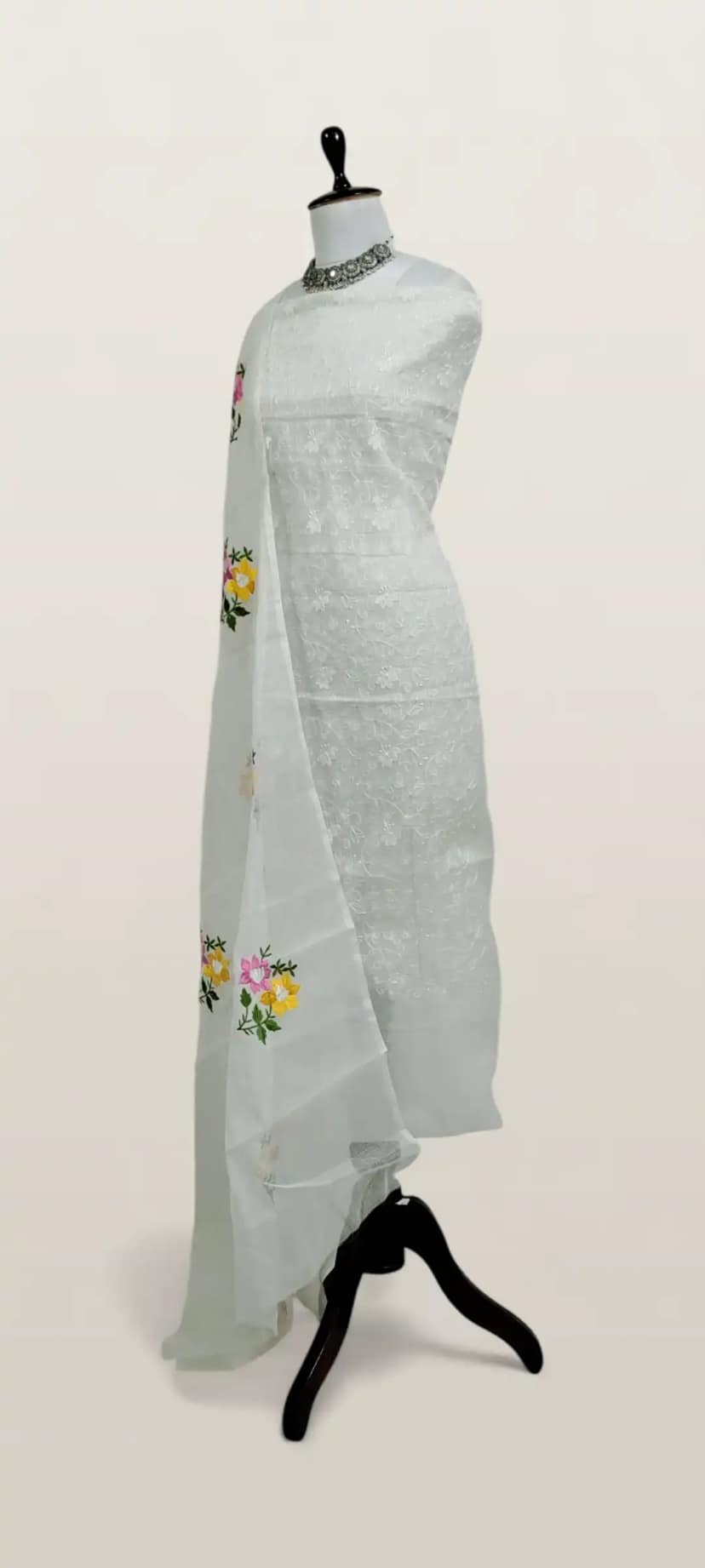 Kota Doria Dress Material White Floral Jaal view 2
