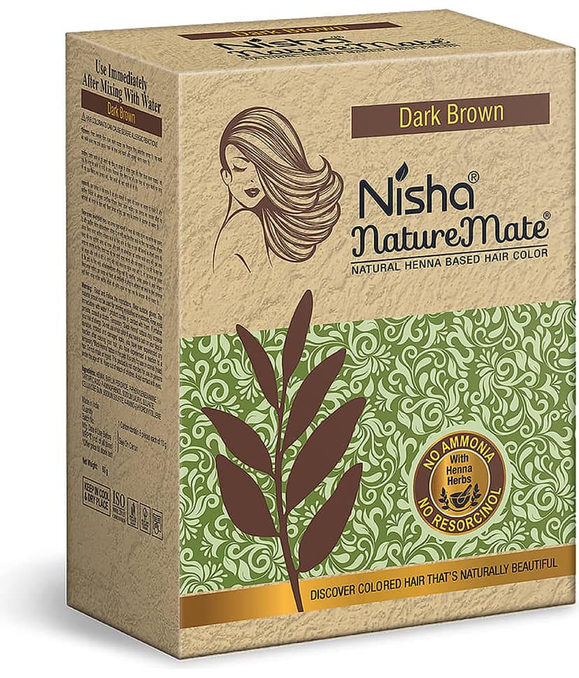Nisha Nature Mate Henna Based Hair Colour Dark Brown 60g, No Ammonia, No Resorcinol, 100% Grey Coverage with Henna Herbs