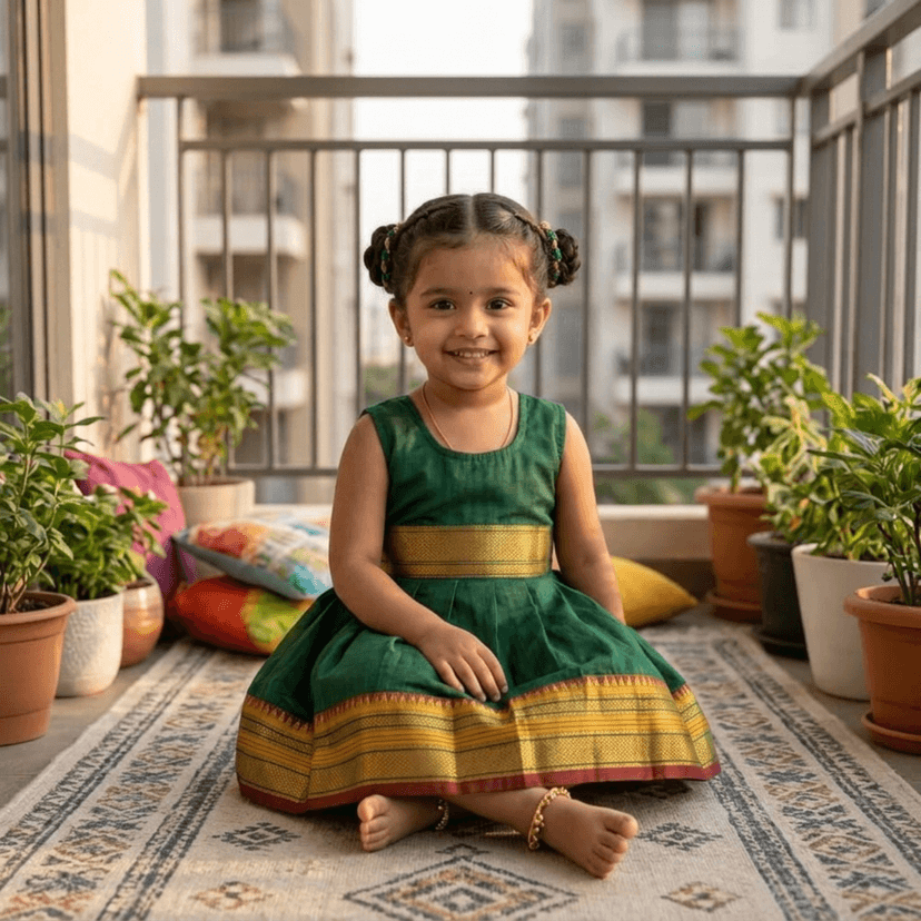 Mom and Me Baby Girls Summer Frock Dress (0–5 Years) | Soft Acrylic Cotton with Pure Cotton Lining | Sleeveless Round Neck | Lightweight & Breathable (in, Age, 0 Months, 3 Months, Regular, Green) view 3