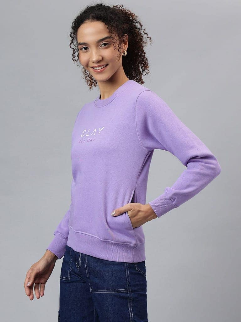 Richlook Women Crew Neck Purple Sweatshirt view 3