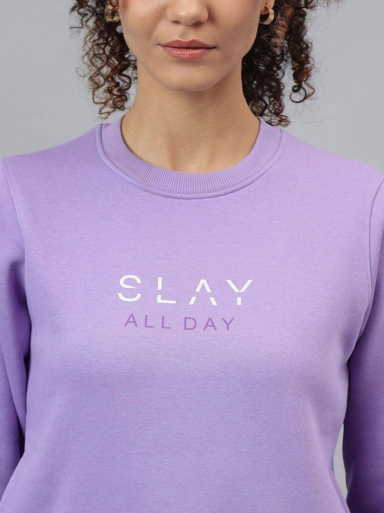 Richlook Women Crew Neck Purple Sweatshirt view 4