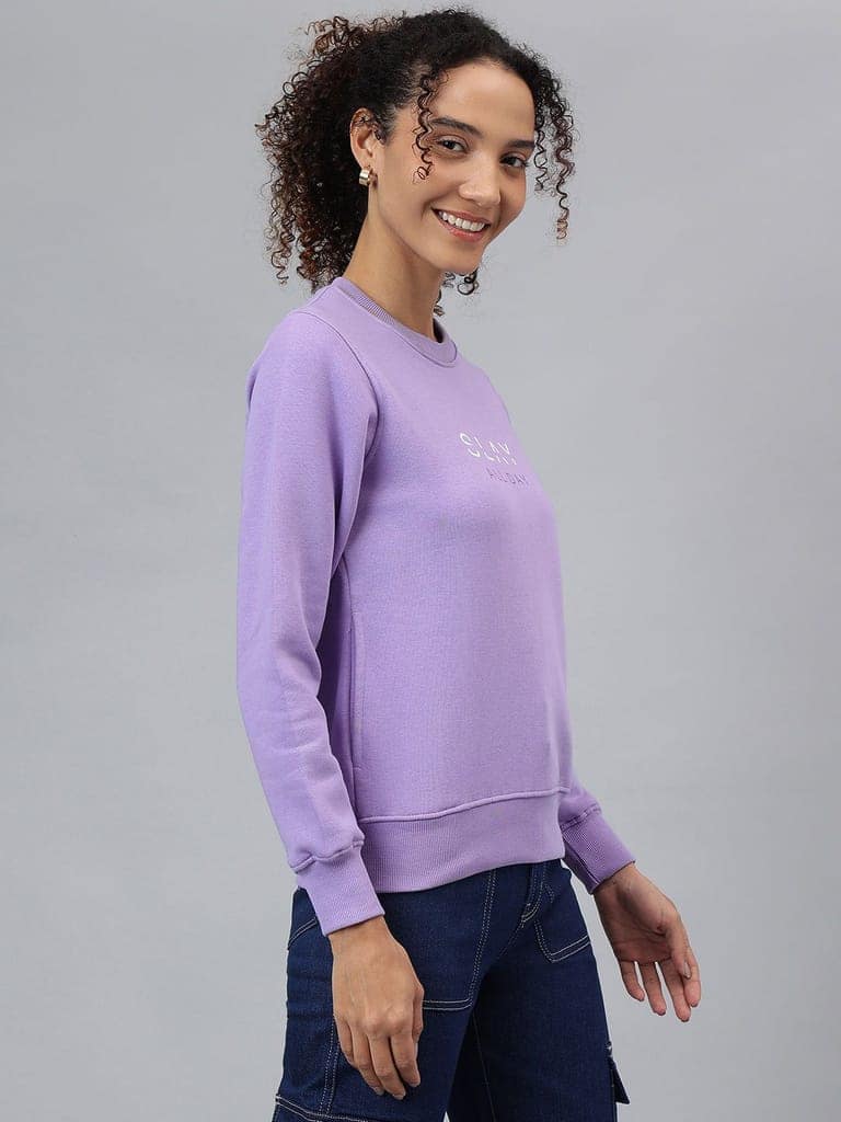 Richlook Women Crew Neck Purple Sweatshirt view 7