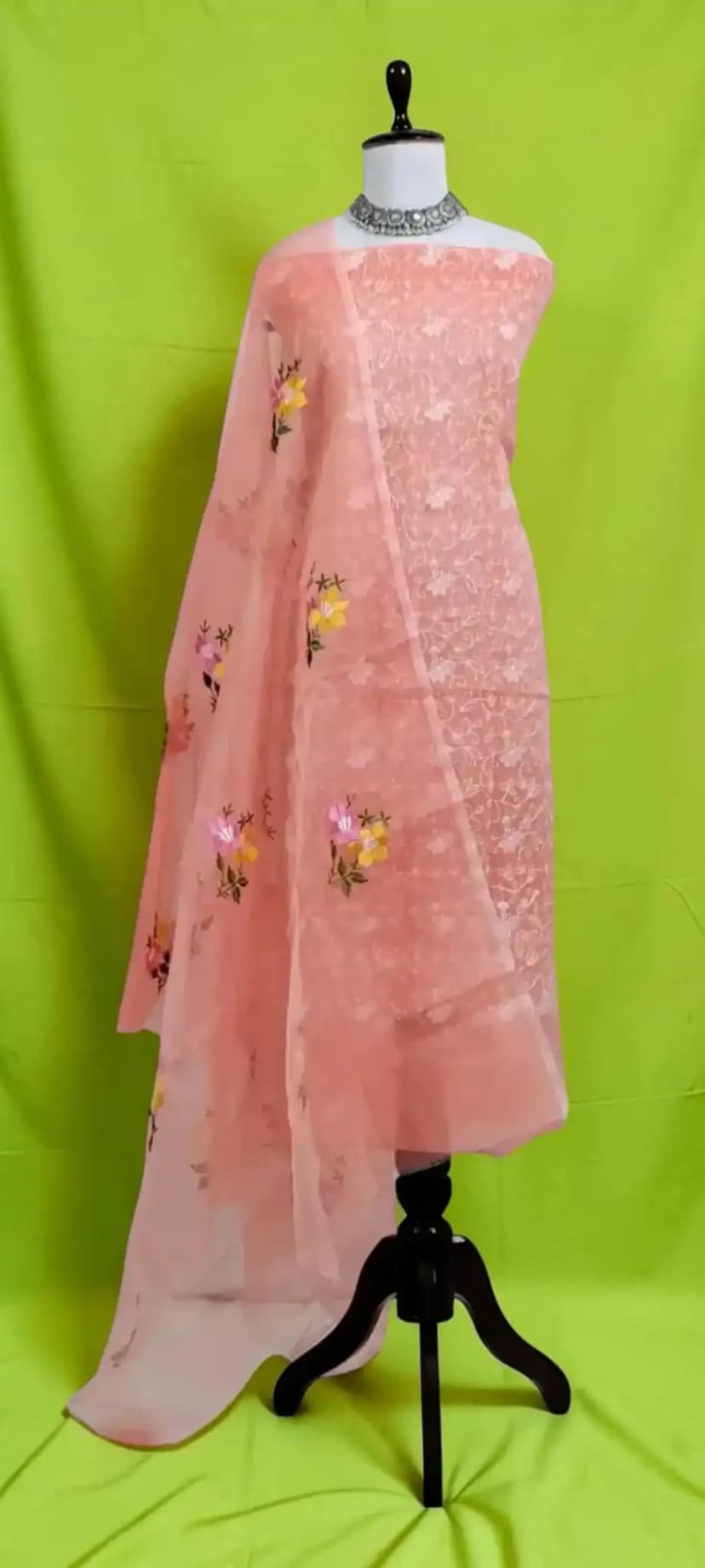 Handwoven Kota Doria Dress Material with Gota Patti Floral Embroidery