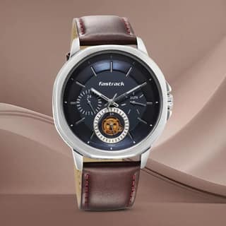 FASTRACK EXUBERANT QUARTZ MULTIFUNCTION BLUE DIAL LEATHER STRAP WATCH FOR GUYS