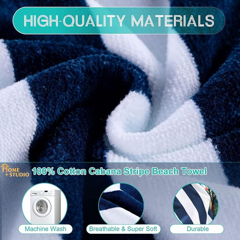 HOME + STUDIO Blue and White Striped Cabana Cotton Stripe Pool Towel, Beach Swimming Spa Towel for Mens & Girls Towel (90 x 180 cm Approx 750 Grams) view 4