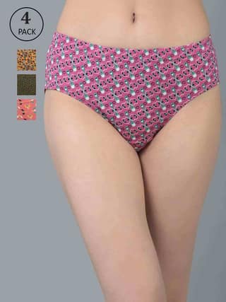 Dollar Missy Pack of 4 Women’s Combed Cotton Deep Printed Inner Elasticated Hipster Panty