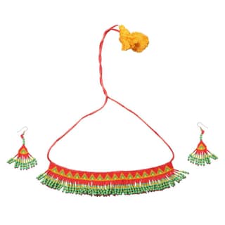 Garvi Gurjari (A Gujarat Govt Enterprise) Red Beaded Choker Necklace Set for Women