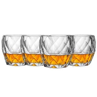 Diamond Whiskey Glass, 340 Ml, Set of 2, Modern Ideal Glasses for Brandy, Wine, Rocks, Scotch, Bourbon, Liqueur, Cocktail and Cognac-Old Fshioned Glass Ideal for Home, Occations, Bar, Party,