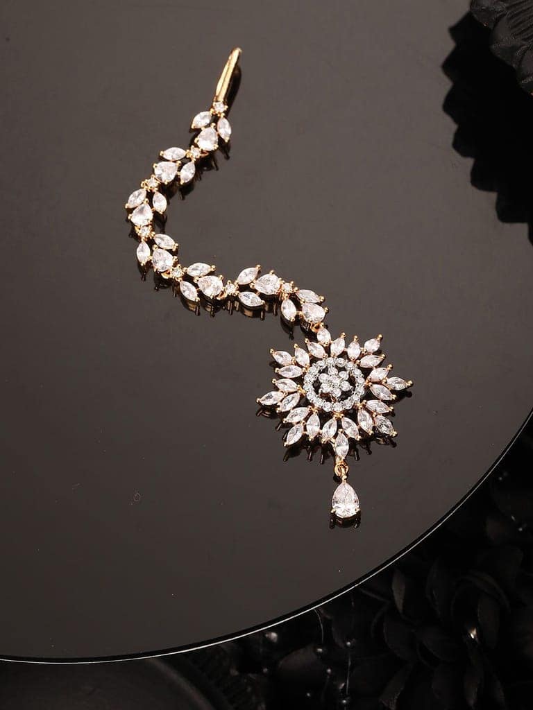 Gold plated Stylish Diamond Maang Tikka for Women & Girls view 2
