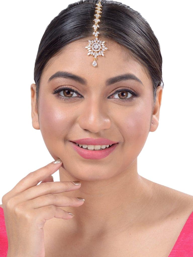 Gold plated Stylish Diamond Maang Tikka for Women & Girls view 3