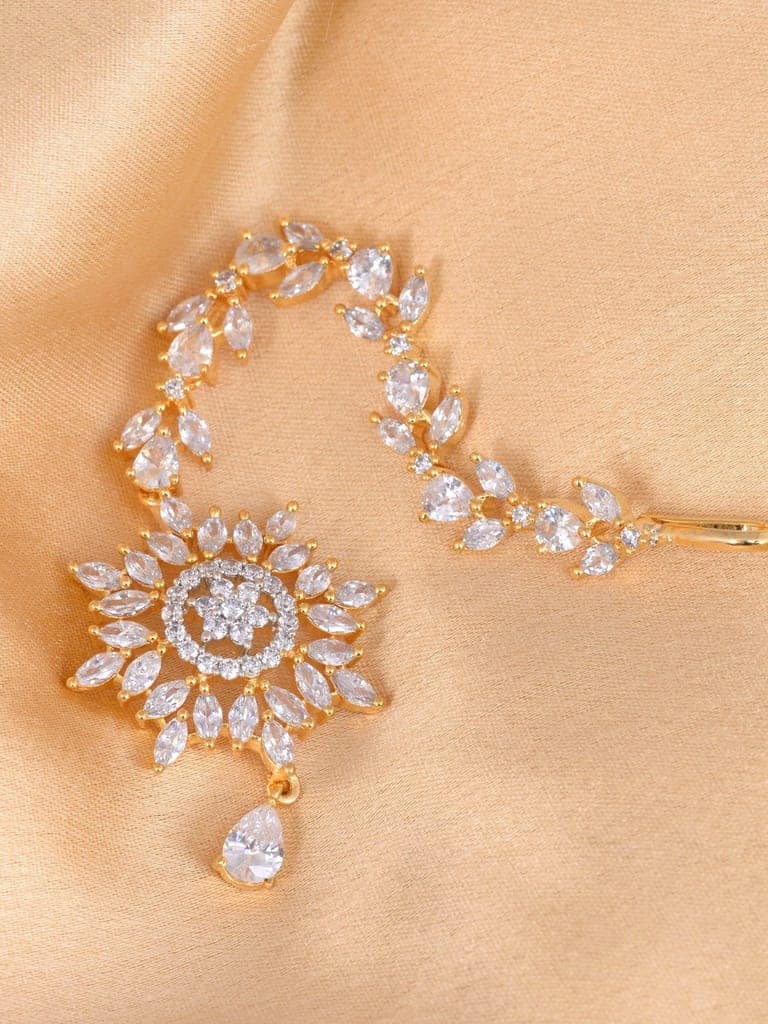 Gold plated Stylish Diamond Maang Tikka for Women & Girls view 4