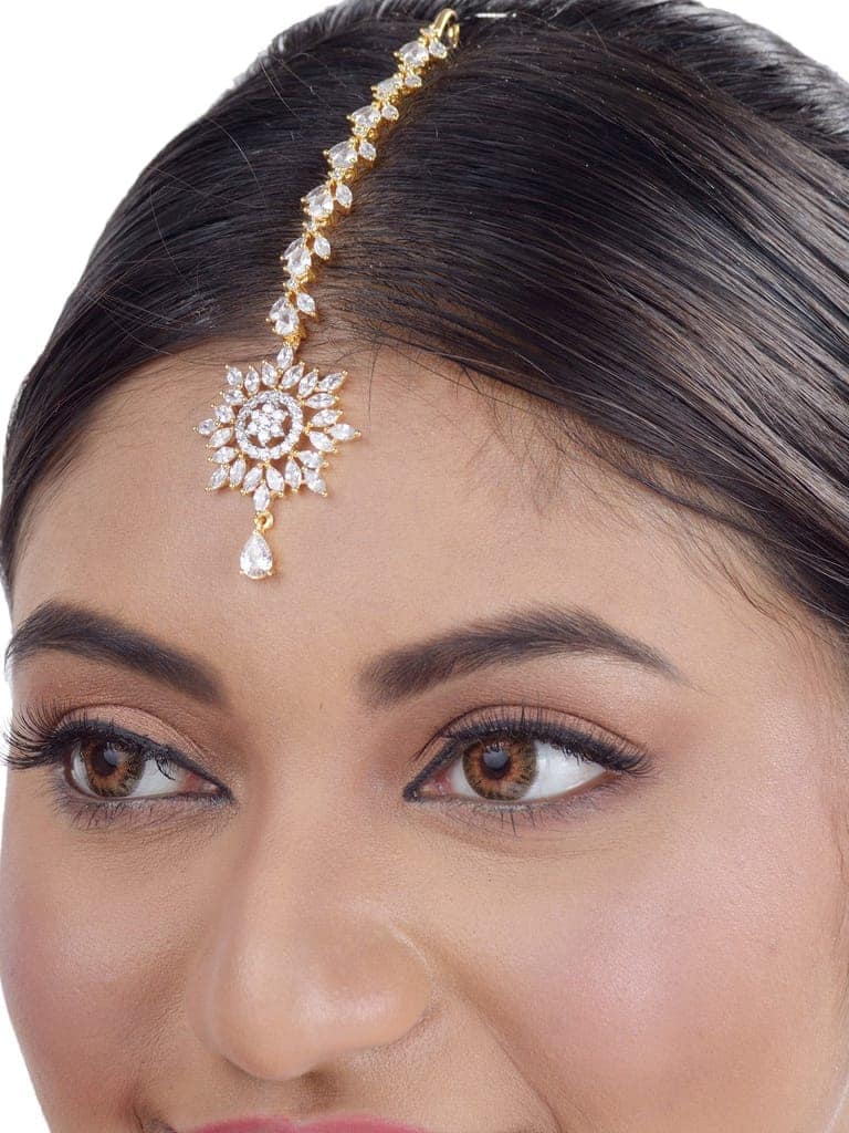 Gold plated Stylish Diamond Maang Tikka for Women & Girls view 5
