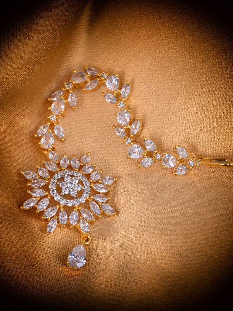 Gold plated Stylish Diamond Maang Tikka for Women & Girls view 7