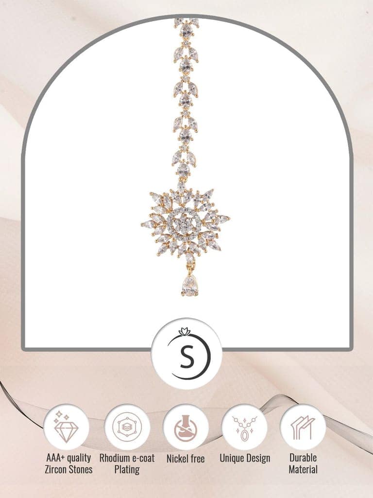 Gold plated Stylish Diamond Maang Tikka for Women & Girls view 9