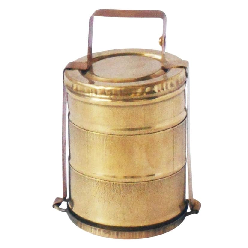 Brass Small Lunch Box Mini Toy | Indian Handicraft Play Set, Height : 3.5 Inch (ZMAS370 C) view 2