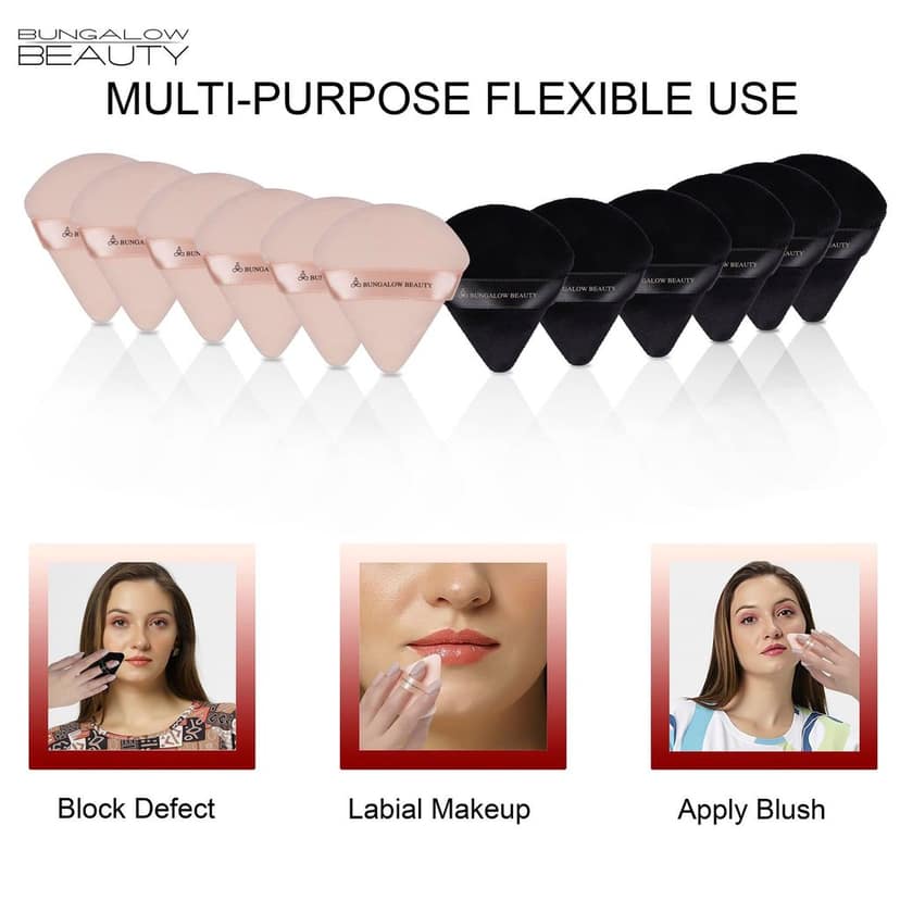 BUNGALOW BEAUTY Powder Puff set of 12 pcs | Makeup Blending Sponges Set of 5 | Eyeshadow, Lipstick, Blush, Highlighter, Bronzer, Concealer Sponges view 3