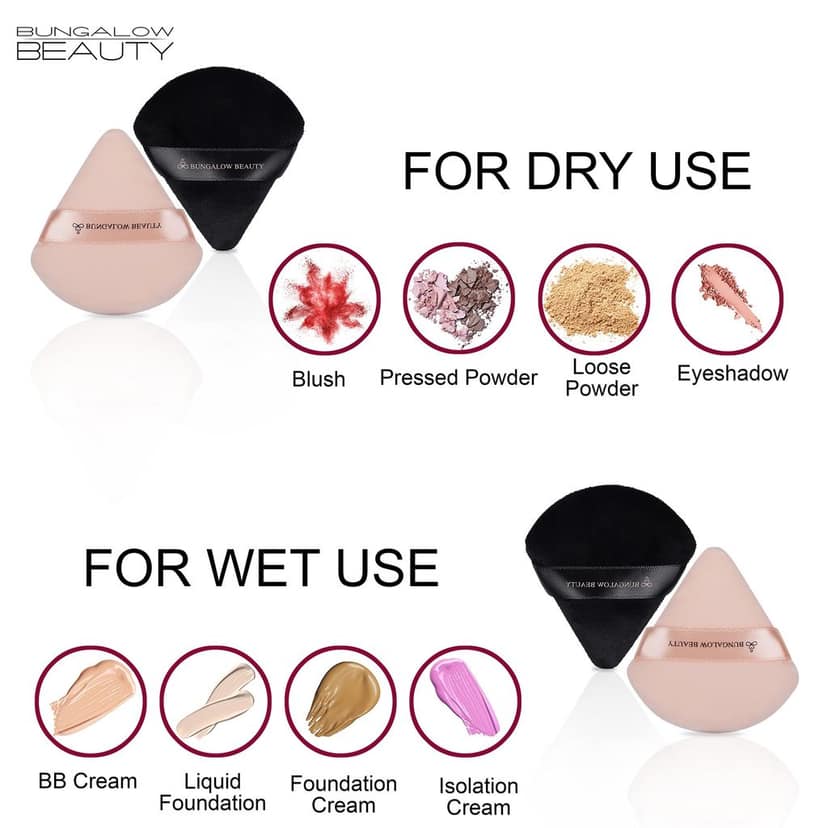 BUNGALOW BEAUTY Powder Puff set of 12 pcs | Makeup Blending Sponges Set of 5 | Eyeshadow, Lipstick, Blush, Highlighter, Bronzer, Concealer Sponges view 4