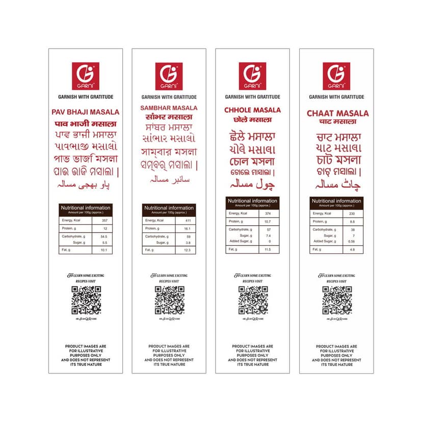 Garni Foods Pav Bhaji Masala + Sambhar Masala + Chole Masala + Chaat Masala Street Food Masala Combo, Pack of 4 view 2