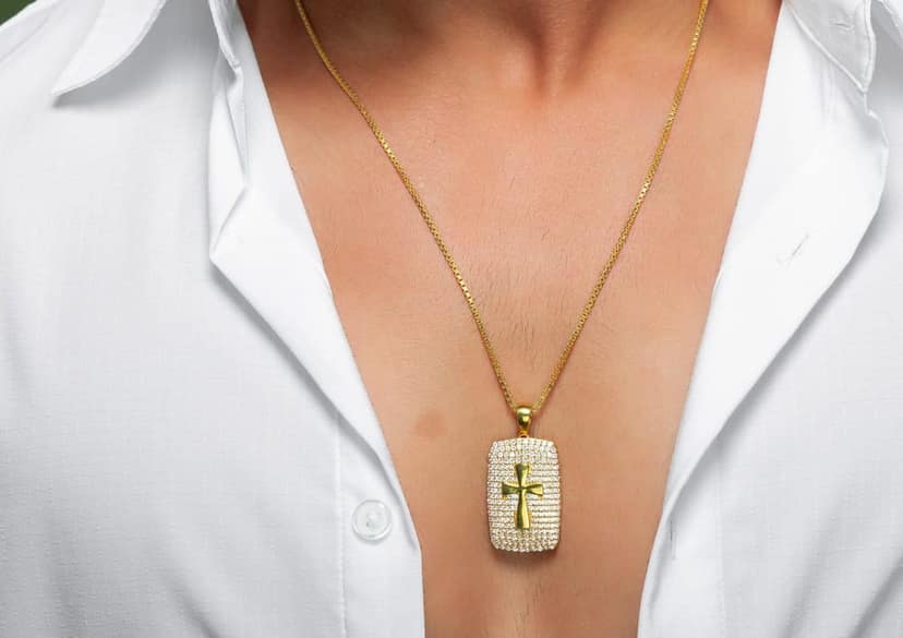 Diamond Cross Dog Tag Pendant view 2