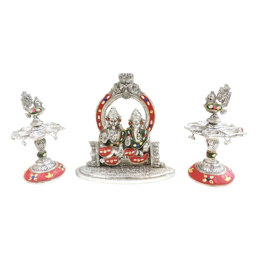 Aluminium Lakshmi Ganesh Mehrab Gift Set for Diwali & Wedding Return Gift, Height : 7.5 Inch (ASMAS527 G) view 2