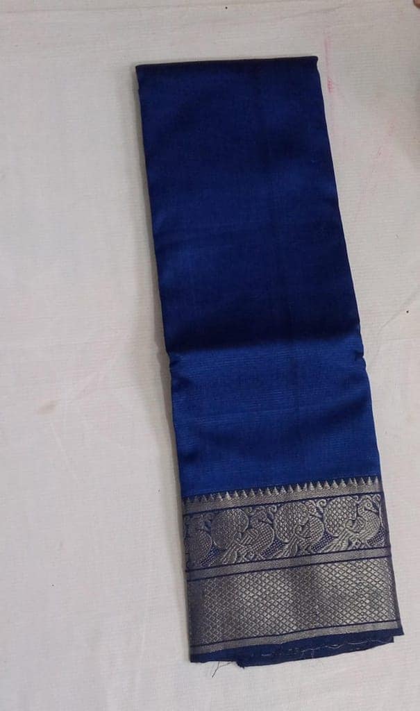 Blue Pure Handloom Cotton Saree With Silver Zari Border