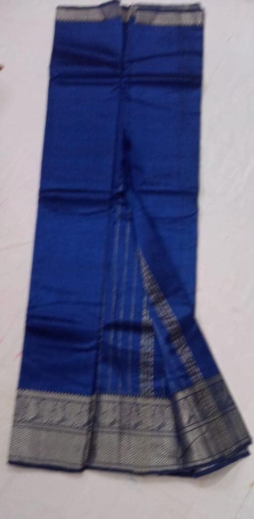 Blue Pure Handloom Cotton Saree With Silver Zari Border view 2
