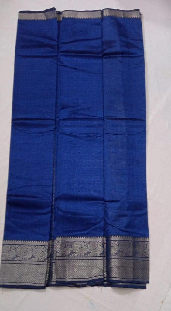 Blue Pure Handloom Cotton Saree With Silver Zari Border view 3