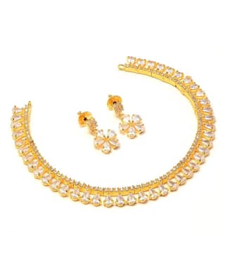 Jewar Mandi - White Brass Necklace Set ( Pack of 1 )