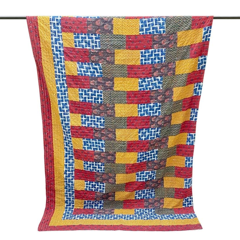 Garvi Gurjari (A Gujarat Govt Enterprise Multicolor Cotton Patchwork Quilt with Red Border