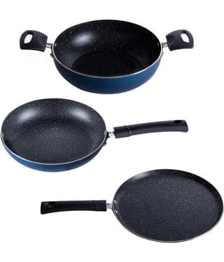 HomePro Non-Stick Set, Kadai 24.5 cm, Fry Pan 23 cm, Dosa Tawa 27 cm (Pack of 3)