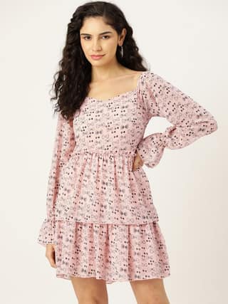 Rue Collection Print Bishop Sleeves Chiffon A-Line Dress