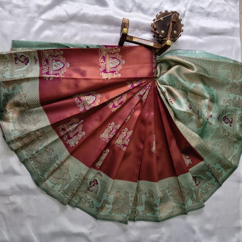 Kubera Silk Cottton Saree with Blouse Maron colour view 2