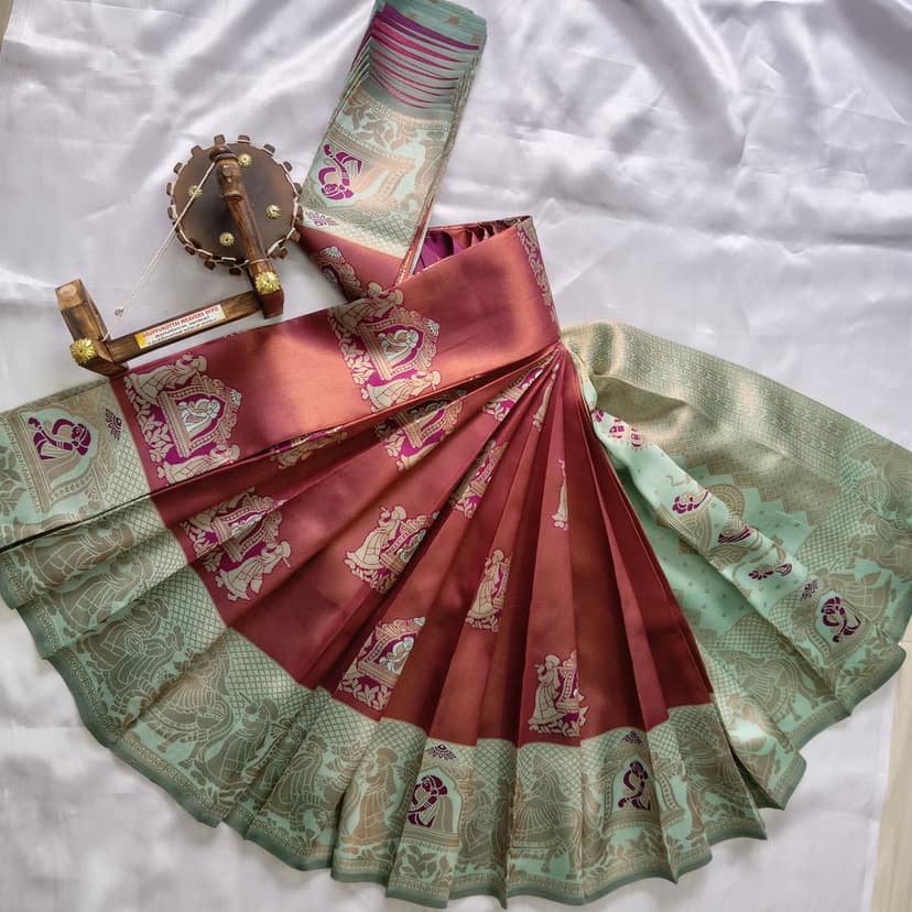 Kubera Silk Cottton Saree with Blouse Maron colour view 3