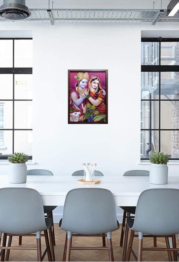 Bramika Artifacts Image of Golden Krishna& Radha Glitter Laminated and framed art print of painting for home and office - Multi colour 33x48 cm Synthetic Frame &MDF (Decor 233) view 2