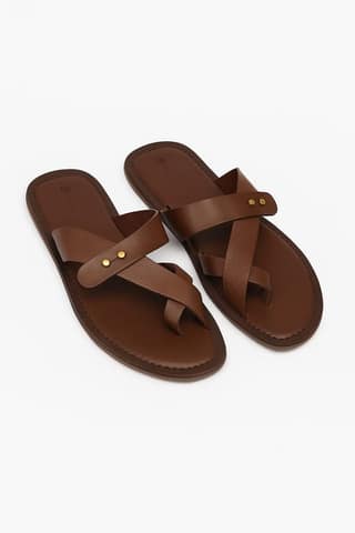 Brown Leather Sandals with Crossed Straps
