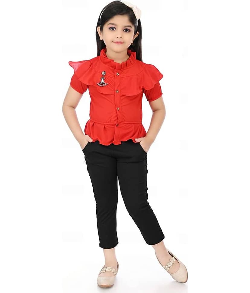 JCT DRESSES Pack of 1 Girls Crepe Tunic With Pants ( Grey )