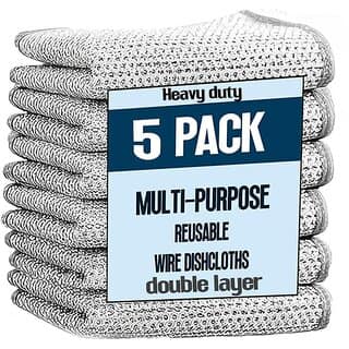 (Pack of 5) Double Layer Stainless Steel Wire Dish Wash Cloth | Non-Scratch Multipurpose Cleaning Scrubber