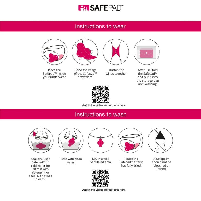 SAFEPAD REUSABLE & ANTIMICROBIAL SANITARY PADS (PINK & BLACK COMBO) view 5